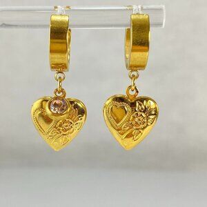 Openable Heart Locket & Birthstone Huggie Hoop Earrings